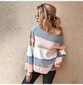 Knitted Sweater Ladies Striped Stitching Long Sleeve Pullover Sweaters Tops Fashion Autumn Winter Clothes Jumper Knitwear Women - SunLify