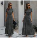 Long Robes T-shirt Dress Women Elegant Ruched A-Line Dresses Casual Ladies Summer Fitted Clothing  Maxi Dresses For Women - SunLify