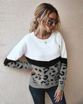 Sweater Women Leopard Patchwork Autumn Winter Ladies Long Sleeve Jumper Pullover Sweaters Top Brown Fashion Womens Clothing - SunLify