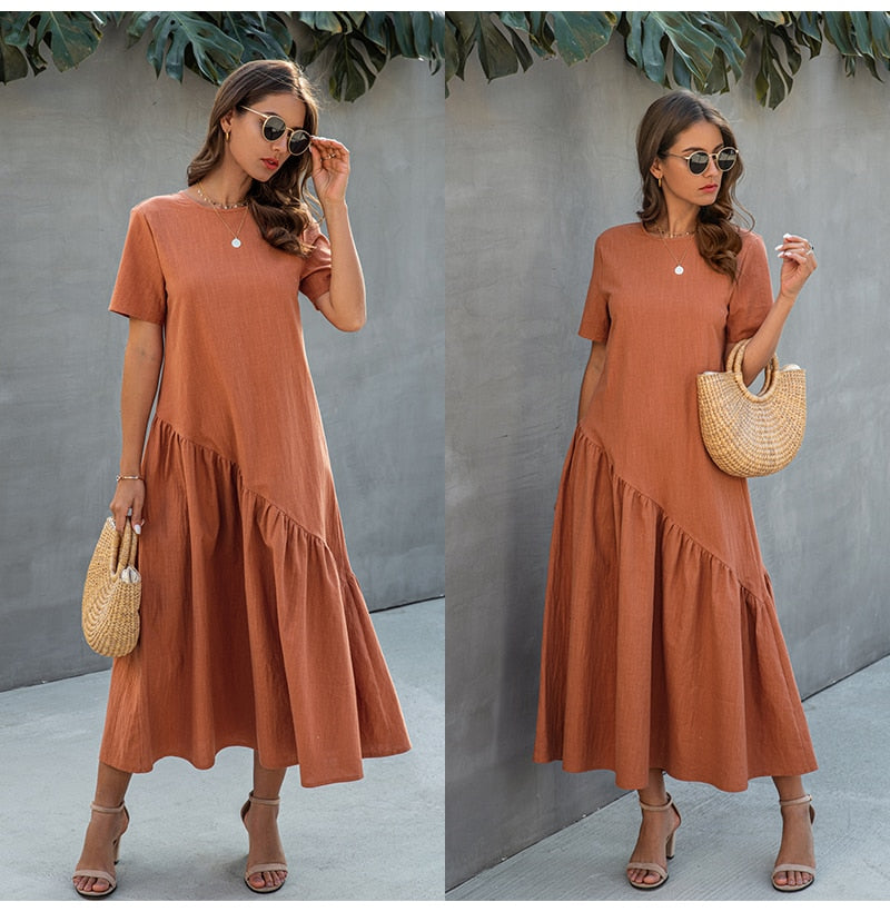 Women T-shirt Dress Summer Ruched Long Dresses Ladies Elegant Loose Fit Midi Clothing  Fashion Free People Dresses For Women - SunLify