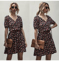Dress Women Casual Summer Flower Print Mini Dresses Vintage Black Floral Fitted Clothing White  Retro Clothes Women Everyday - SunLify