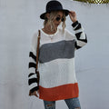 Long Sweaters Woman Autumn Winter Stitching Striped Long Sleeve Knitted Tops Pullover Sweater Fall  Fashion Womens Clothes - SunLify