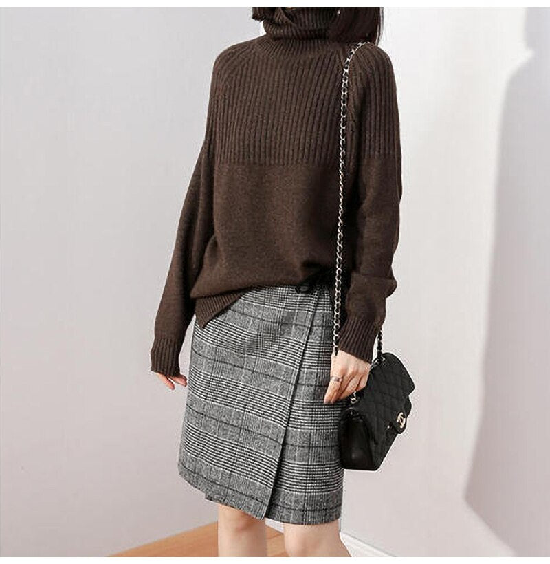 Woman Sweater Black Turtleneck Autumn Winter Knitted Long Sleeve Basic Sweater Plus Size Fashion Oversized Pullover Clothes - SunLify