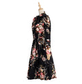 Woman Long Dress Vintage Floral Flower Long Sleeve Autumn Clothes Elegant Ladies Black Puff Sleeve Bow Dresses New Arrival - SunLify