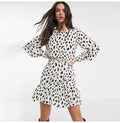 Women Dresses Spring Autumn Long Sleeve Casual Leopard Print Ruffle White Fitted Waist Clothing Fashion  Dress For Women - SunLify