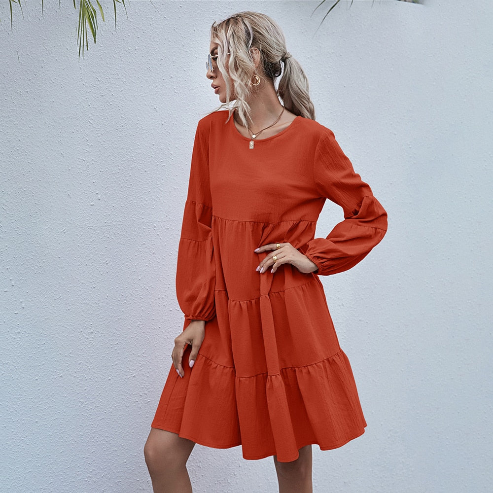 Dress Woman Autumn Spring Fashion Casual Ladies Black Ruffle Ruched Loose Fitted Womens Dresses New Arrival  Fall Clothes - SunLify