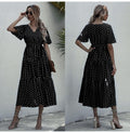 Long Dress Women Summer Casual Polka-dot Floral Print Midi Sundresses Black Elegant Fitted Clothing  Red Dresses For Women - SunLify