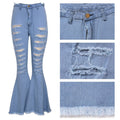 Fashion Denim Flare Pants Women Vintage Ripped Holes High Waist Jeans Wide Leg Trousers Sexy Casual Patchwork Bell-Bottoms Jeans - SunLify