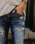 Fashion Bleached Tassel Ripped distressed jeans Women Cotton Denim Slim elastic Pants Vintage Pencil Skinny trousers jeans - SunLify