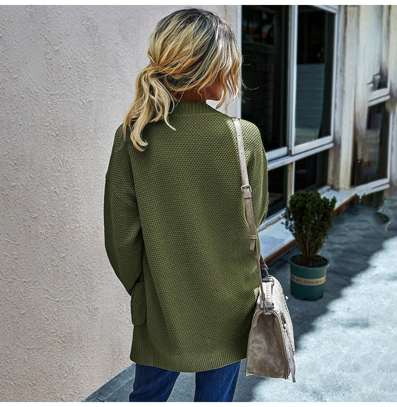 Green Long Sweater Cardigan Women Autumn Winter Casual Long Sleeve Warm Knitted Womens Cardigans Tops Fall  Clothes Outwear - SunLify