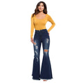 Fashion High Waist Denim Flare Pants Women Retro Ripped Jeans Wide Leg Trousers Ladies Casual Bell-Bottoms Female Skinny Jeans - SunLify