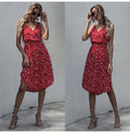 Dress Women Summer Leopard Floral Slip Sundresses Casual Fitted Slit Clothing Pink  Red Spaghetti Strap Dresses For Women - SunLify