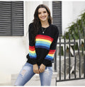 Sweater Women Autumn Winter Long Sleeve Rainbow Striped Top White Knitted Pullover Sweaters  Fashion Womans Clothes Knitwear - SunLify