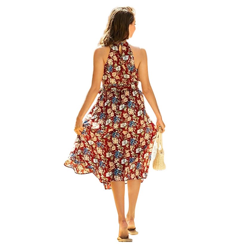 Long Dress Women Casual Summer Floral Midi Sundresses Elegant Ladies Flower Fitted Beach Tunic Clothing  Red Clothes Women - SunLify