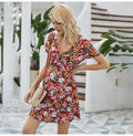 Women Dresses Summer Casual Ladies Floral Flower Print Ruffle Mini Dress Red A Line Womens Clothes Black  Fashion Vacation - SunLify