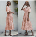 Long Dress Women Summer Casual Polka-dot Floral Print Midi Sundresses Black Elegant Fitted Clothing  Red Dresses For Women - SunLify