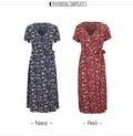 Summer Long Dress Women Casual Floral Print Midi Sundresses Bow Belt Ladies Fitted Everyday Clothes  Red Dresses For Women - SunLify