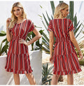 Womens Dresses Summer Casual Stitching Striped Ruffle Sundress Ladies Waisted Fitted Clothing  Trendy Red Dresses For Women - SunLify