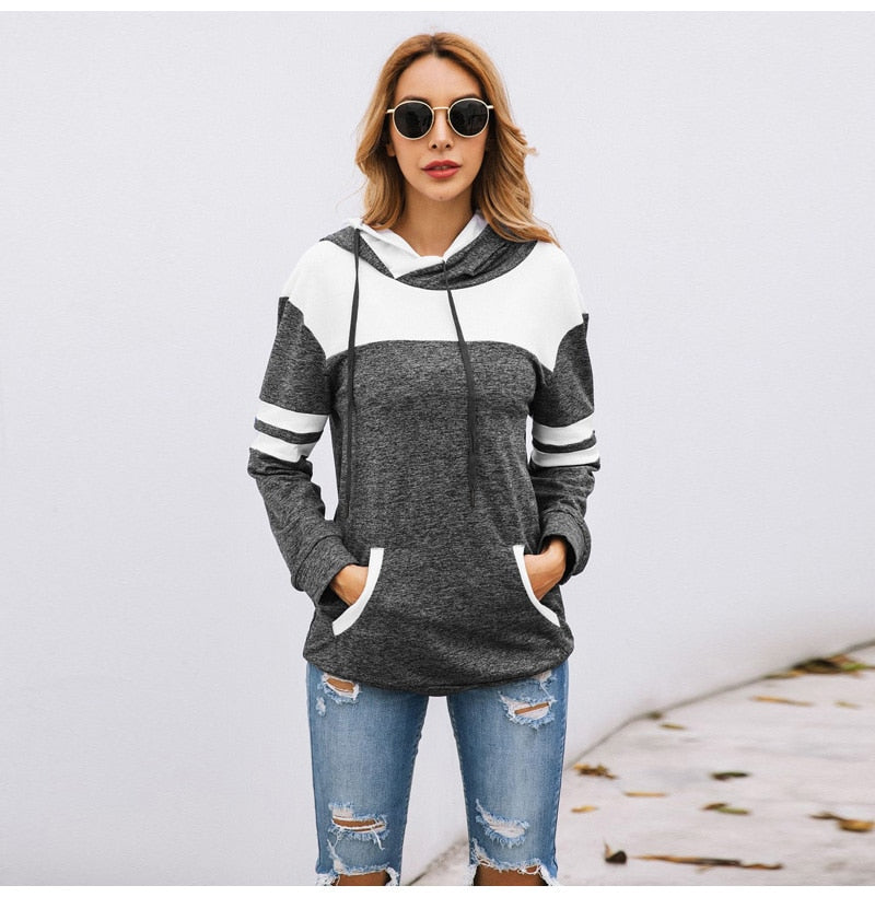 Lossky Hoodies Sweatshirt Women Autumn Long Sleeve Pullover Sweatshirts Top Female Clothing  Patchwork Sportswear - SunLify