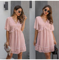 Summer Dress Pink Floral Print Ruffle A-line Mini Sundresses Women Casual Green Loose Fit Clothing  Flowy Dresses For Women - SunLify