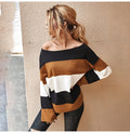 Knitted Sweater Ladies Striped Stitching Long Sleeve Pullover Sweaters Tops Fashion Autumn Winter Clothes Jumper Knitwear Women - SunLify