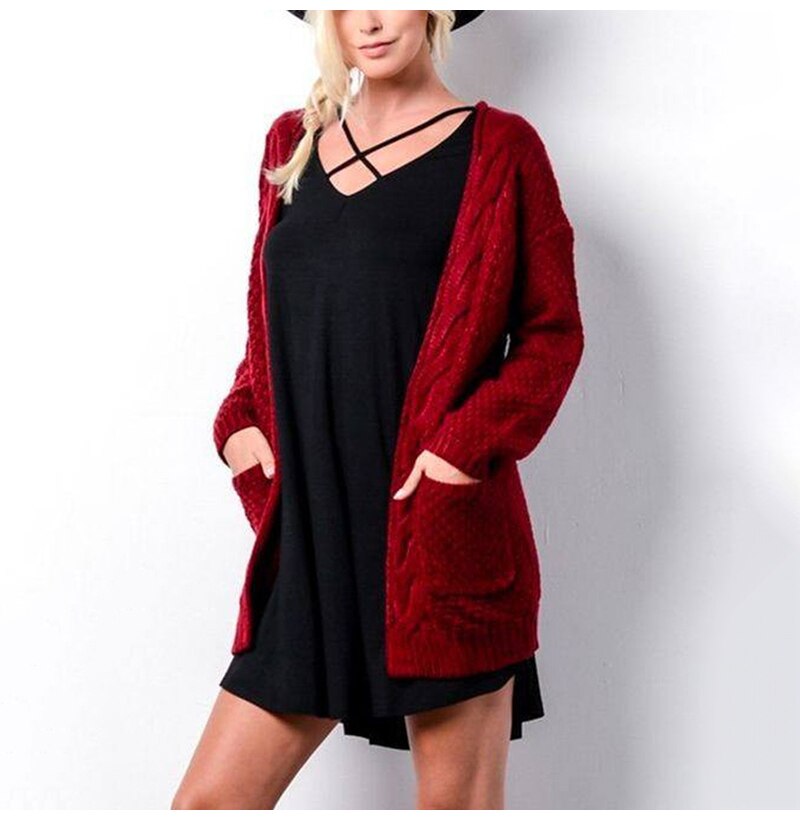 Long Sweater Cardigan Women Autumn Winter Long Sleeve Pink Knitted Clothing Pocket Ladies Oversized Plus Size Fashion Tops - SunLify