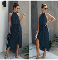 Long Dress Women Halter Sexy Backless Front Slit Ladies Elegant Summer Midi Dresses Party Night Fitted Clothes Blue  Fashion - SunLify