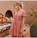 Dress Women Summer Striped Ruffle Mini Dresses Button Casual Fitted Womens Clothing Pink Soft Girl  Trendy Yellow Clothes - SunLify