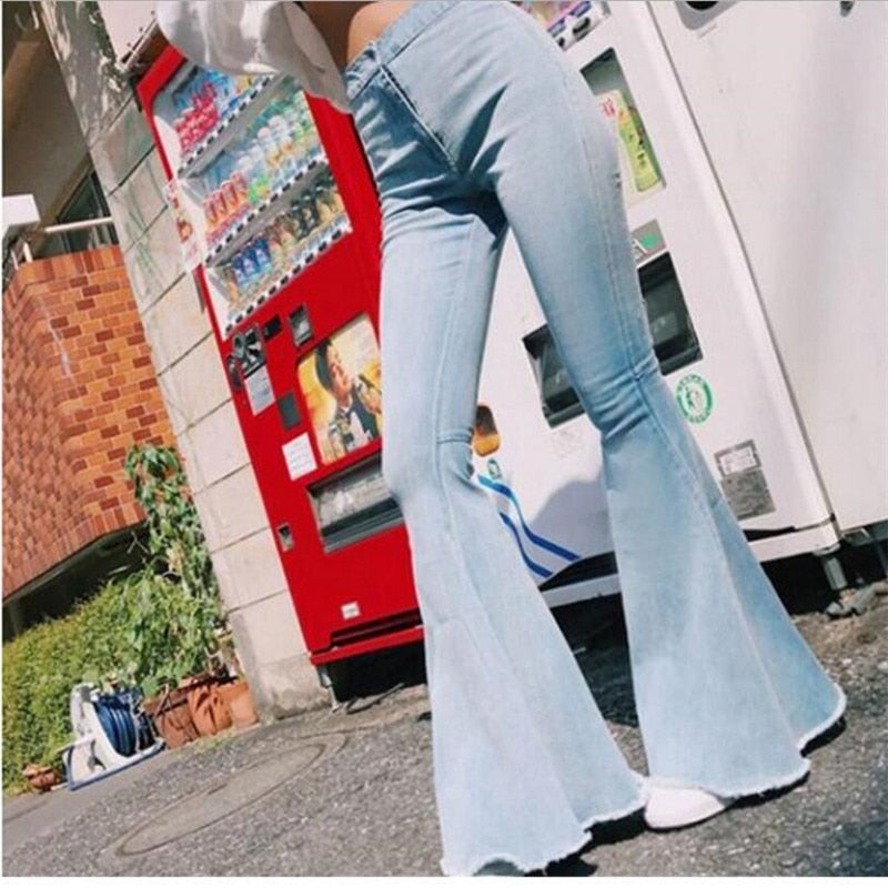 Ladies Denim High Waist Flare Jeans Boyfriend Jeans Women vintage Sexy Skinny bell bottom jeans Pants Wide Leg Mom Jeans push up - SunLify