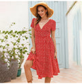 Women White Long Dress Summer Casual Dots Floral Womens Dresses Red Chiffon Midi Ladies Korean Fashion Clothing  Vacation - SunLify