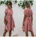 Summer Dress Women Asymmetrical Plaid Sundresses Casual Black Fitted Clothing Knees Leisure  Red Clothes For Women Everyday - SunLify