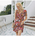 Women Dresses Summer Casual Ladies Floral Flower Print Ruffle Mini Dress Red A Line Womens Clothes Black  Fashion Vacation - SunLify