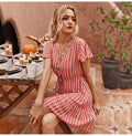 Dress Women Summer Striped Ruffle Mini Dresses Button Casual Fitted Womens Clothing Pink Soft Girl  Trendy Yellow Clothes - SunLify