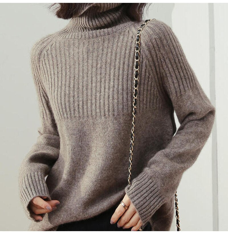 Woman Sweater Black Turtleneck Autumn Winter Knitted Long Sleeve Basic Sweater Plus Size Fashion Oversized Pullover Clothes - SunLify