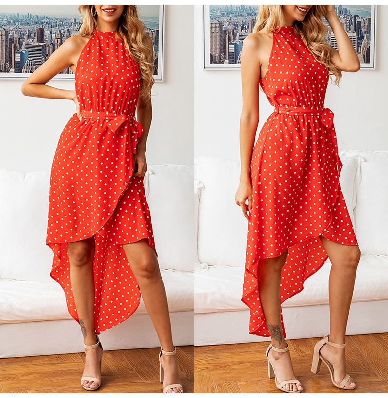 Bow Dress Sexy Women Strapless Midi Dresses Black Polka-dot Print Asymmetrical Elegant Red Fitted Long Party Night Clothing - SunLify