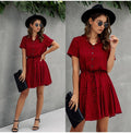 Lossky Women Cotton Mini Dress Fashion Summer Plaid Snake Short Sleeve Casual Ruched Short Nice Shirt Dress Clothes Elegant - SunLify