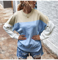 Knitted Sweater Autumn Winter Green Patchwork Color Ladies Long Sleeve Jumpers Pullover Sweaters Tops Women Fashion Clothes - SunLify