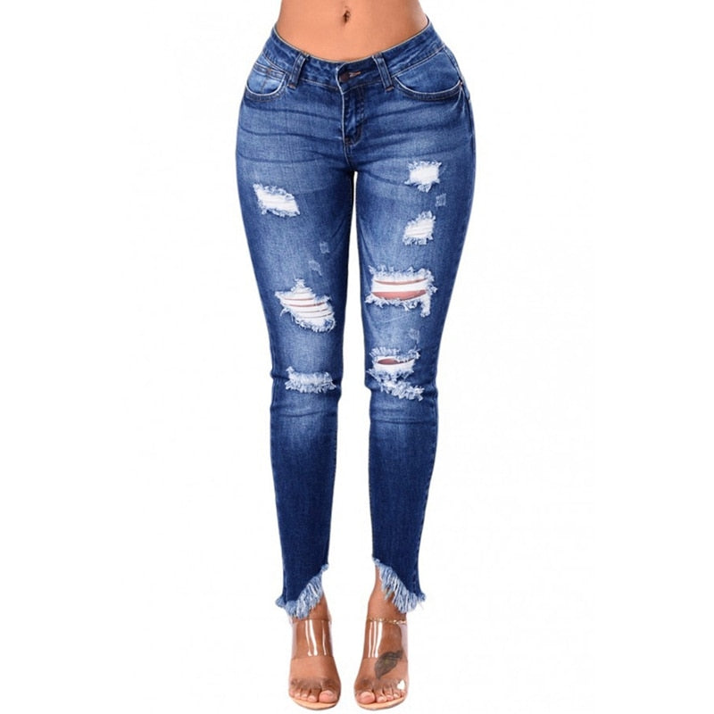 Sexy Tassel Ripped Jeans For Women Denim Pencil Pants Trousers High Waist Stretch Skinny Jeans Destroyed Boyfriend Jeans - SunLify