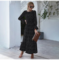 Long Dress Autumn Winter Dots Flroal Print Ruffle Black Clothes Elegant Ladies Flower Long Sleeve Maxi Dresses For Women - SunLify