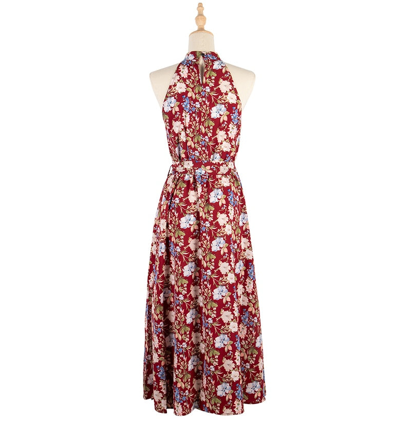 Long Dress Women Casual Summer Floral Midi Sundresses Elegant Ladies Flower Fitted Beach Tunic Clothing  Red Clothes Women - SunLify