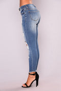 fashion Low Waist Skinny Spring Ripped Jeans Women Vintage Denim Pants Holes Pencil Pants Lady Casual push up Jean Trousers - SunLify