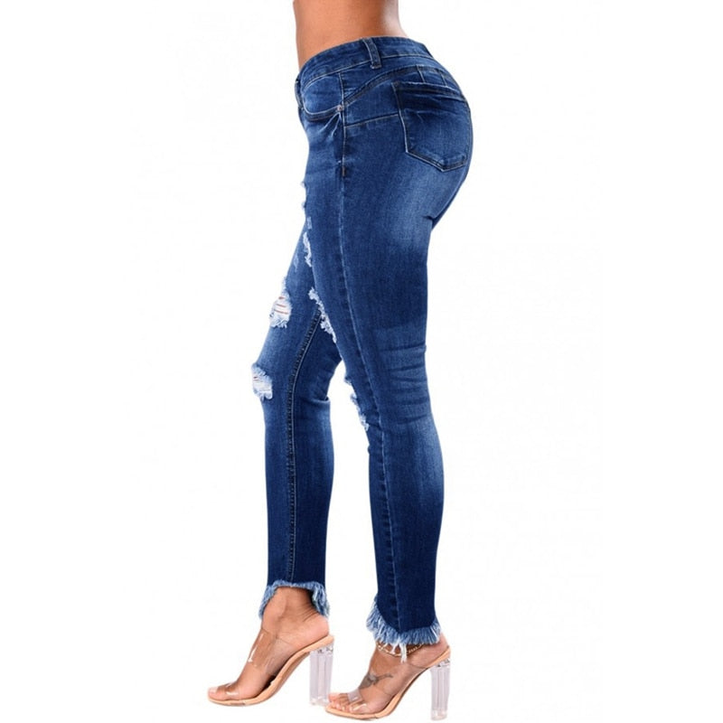 Sexy Tassel Ripped Jeans For Women Denim Pencil Pants Trousers High Waist Stretch Skinny Jeans Destroyed Boyfriend Jeans - SunLify