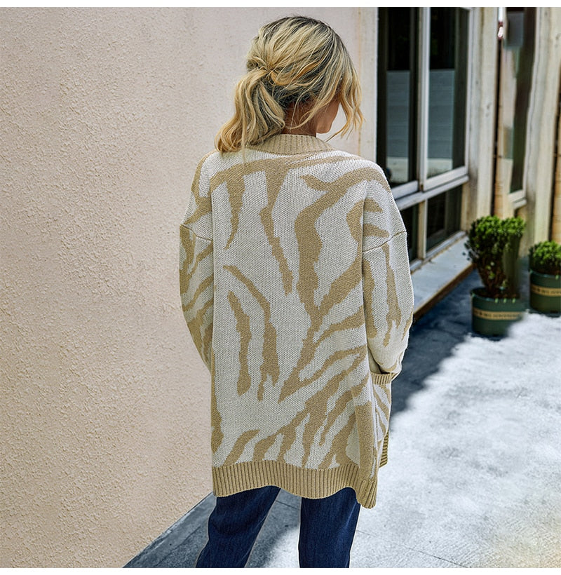 Long Sweater Cardigan Women Autumn Winter Thicken Warm Clothes Elegant Ladies Long Sleeve Print Knitted Cardigans Tops Fall - SunLify