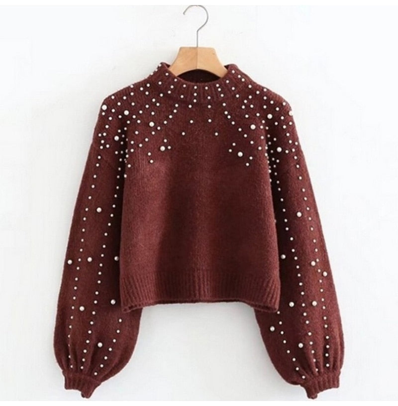 Lossky Cashmere Sweater Pullover With Pearls Women Pure Autumn Winter Warm Knit Pull Jumpers Female Top Clothes - SunLify