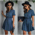 Lossky Women Cotton Mini Dress Fashion Summer Plaid Snake Short Sleeve Casual Ruched Short Nice Shirt Dress Clothes Elegant - SunLify