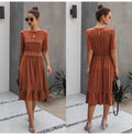 Women Midi Dress T-shirt Summer Black Lace Patchwork Ruffle Ruched Long Dresses Green Casual Ladies Fitted Clothes  Everyday - SunLify