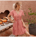 Dress Women Summer Striped Ruffle Mini Dresses Button Casual Fitted Womens Clothing Pink Soft Girl  Trendy Yellow Clothes - SunLify