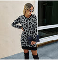 Sweater Dress Autumn Winter Long Sleeve Women Fashion Vintage Leopard Print Warm Knitted Clothes Ladies Dresses New Arrival - SunLify