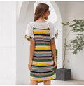 Chiffon Dress Women Vintage Summer Striped Stitching Mini Sundresses Red Casual Fitted Clothing  Retro Clothes Women Yellow - SunLify