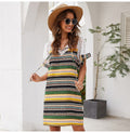 Chiffon Dress Women Vintage Summer Striped Stitching Mini Sundresses Red Casual Fitted Clothing  Retro Clothes Women Yellow - SunLify